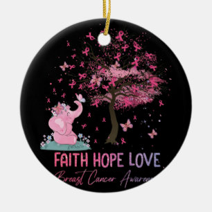 Elephant Faith Hope Love Breast Cancer Awareness Ceramic Ornament