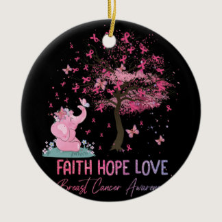 Elephant  Faith Hope Love Breast Cancer Awareness Ceramic Ornament