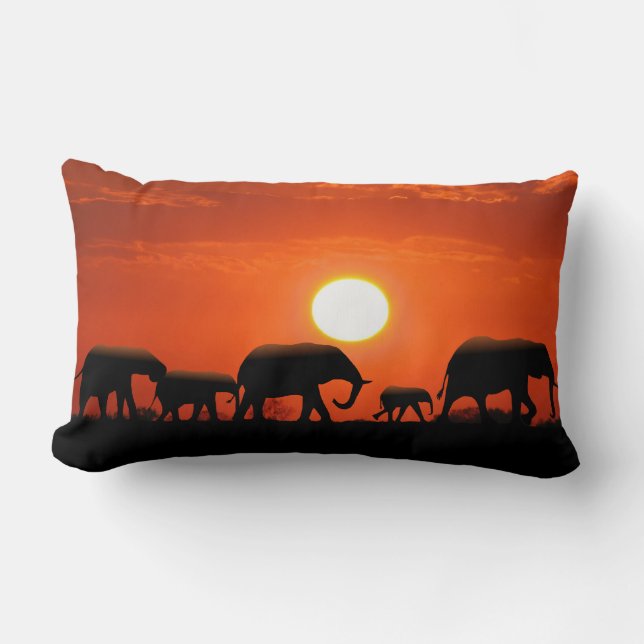 Elephant family and African mud cloth Lumbar Pillow (Front)