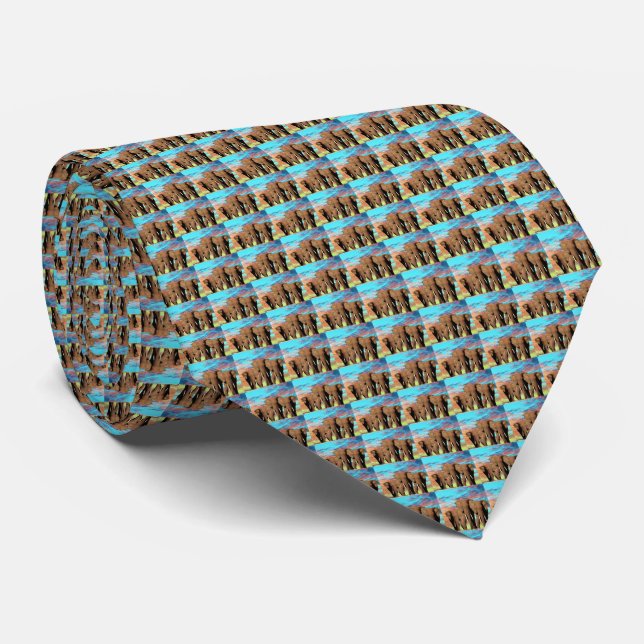 Elephant Family At Sunrise Pattern,   Neck Tie (Rolled)
