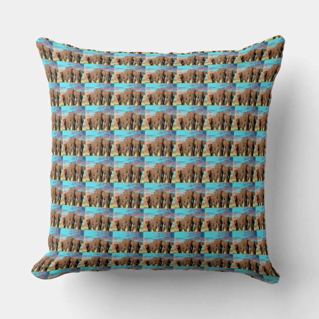 Elephant Family At Sunrise Pattern,  Throw Pillow (Front)