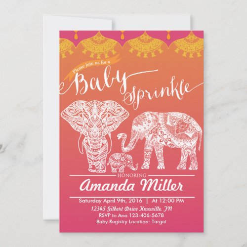 Elephant Family Baby Sprinkle _ Indian Inspiration Invitation