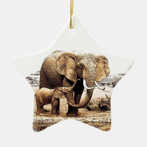 Elephant Family Ceramic Ornament
