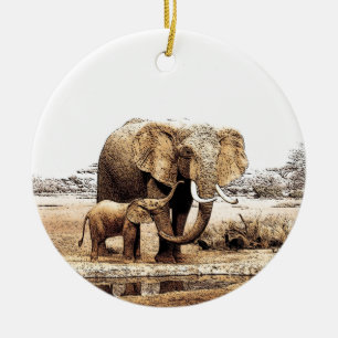 Elephant Family Ceramic Ornament