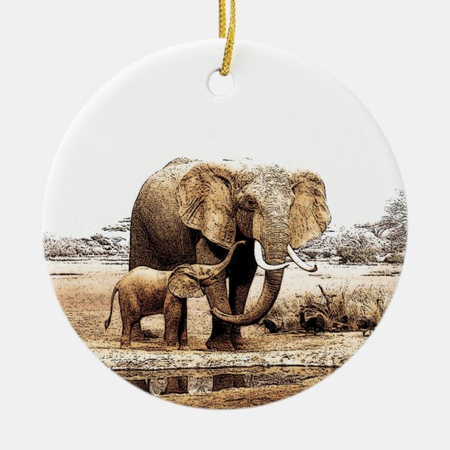 Elephant Family Ceramic Ornament (Front)