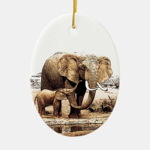Elephant Family Ceramic Ornament