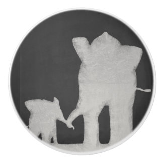 Elephant Family Chalkboard Ceramic Knob