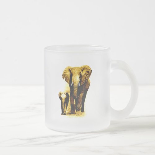 Elephant Family Frosted Glass Coffee Mug