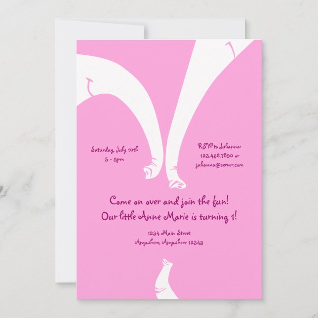 Elephant Family Girl Child Birthday Invitation (Front)