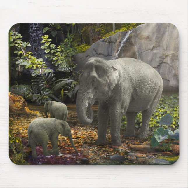 ELEPHANT FAMILY GREEN ROOM MOUSE PAD (Front)