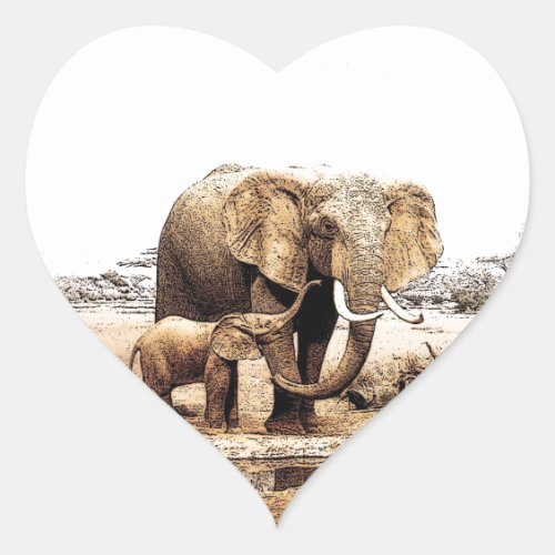 Elephant Family Heart Sticker