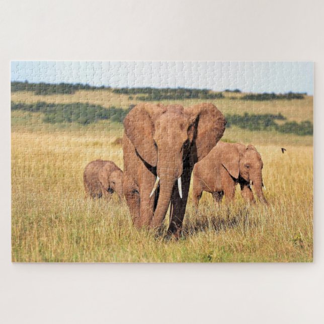 Elephant family in the bushes jigsaw puzzle (Horizontal)
