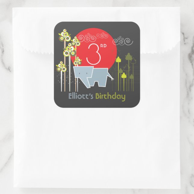 Elephant Family In The Forest Birthday Party Favor Square Sticker (Bag)