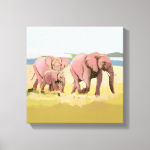 Elephant Family In The Wild Canvas Print