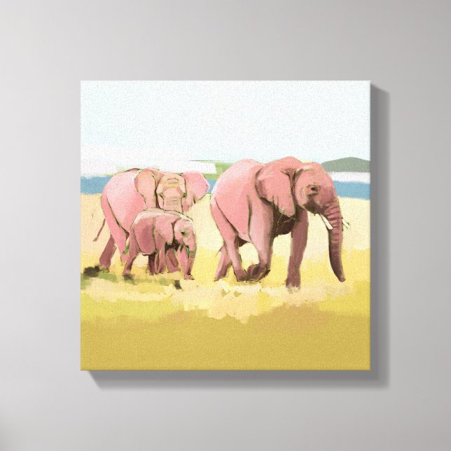 Elephant Family In The Wild  Canvas Print (Front)