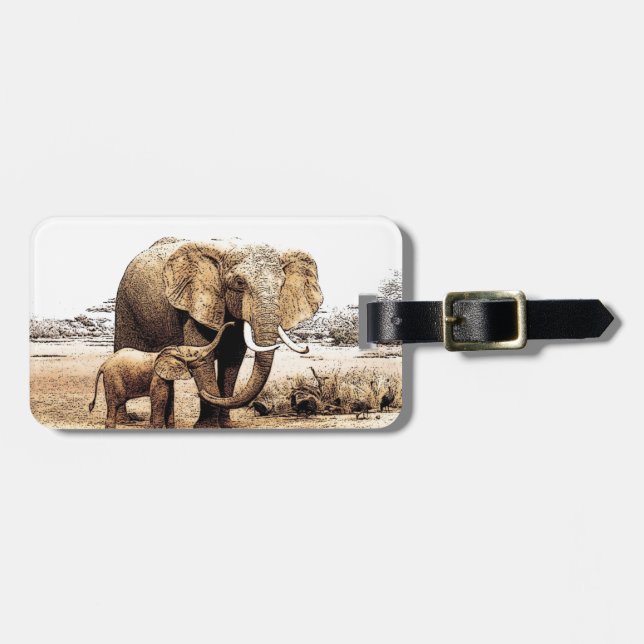 Elephant Family Luggage Tag (Front Horizontal)