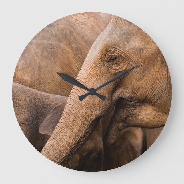 Elephant Family: Majestic Wildlife Large Clock (Front)