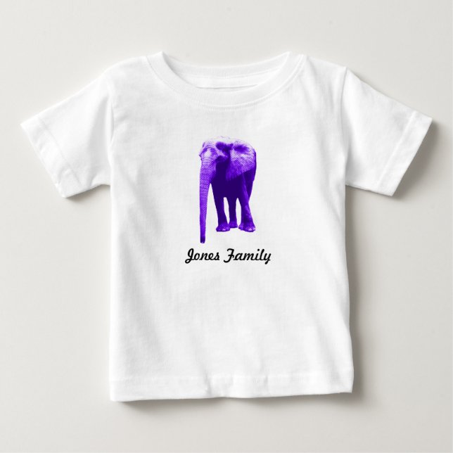 Elephant Family Name Baby T-Shirt (Front)