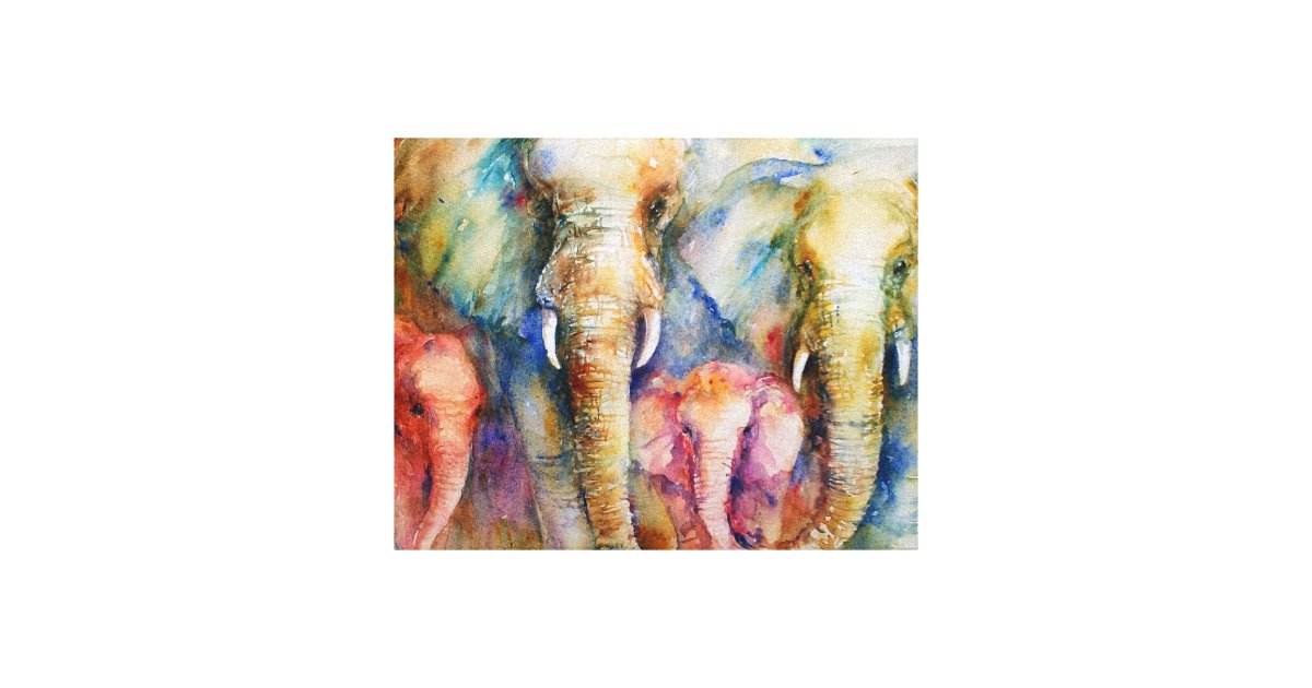Elephant Family Painting Wall Art On Canvas Zazzle Com