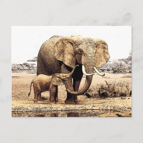 Elephant Family Postcard
