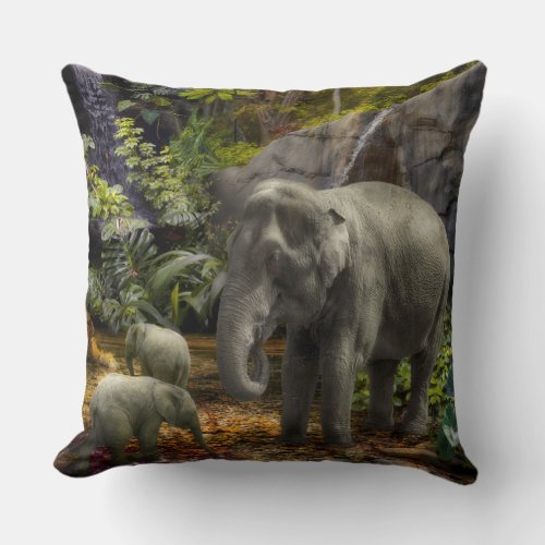 Elephant Family RAIN FOREST PARTY Throw Pillow