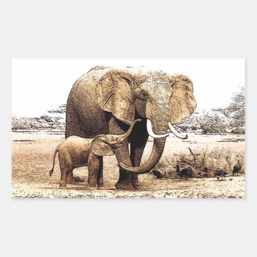 Elephant Family Rectangular Sticker