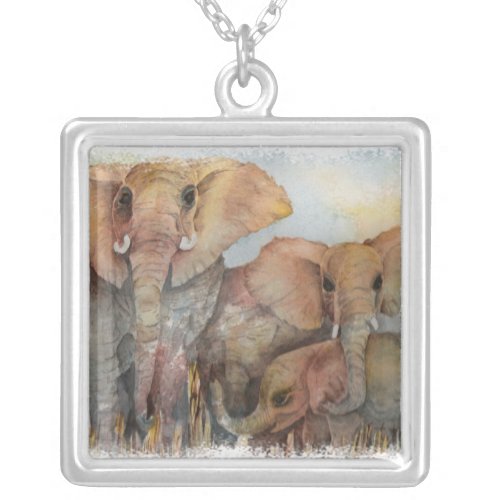 ELEPHANT FAMILY SILVER PLATED NECKLACE