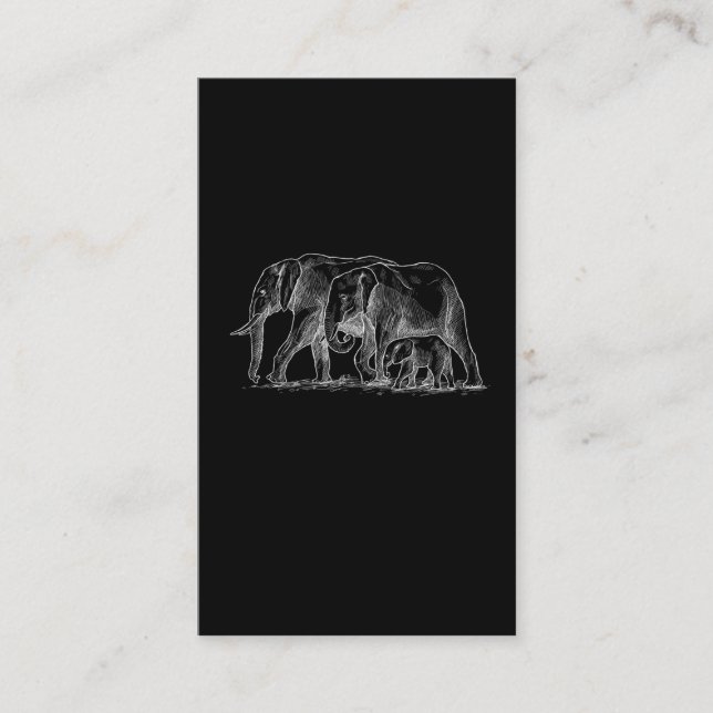 Elephant Family Sketch Cute Safari Animals Business Card (Front)