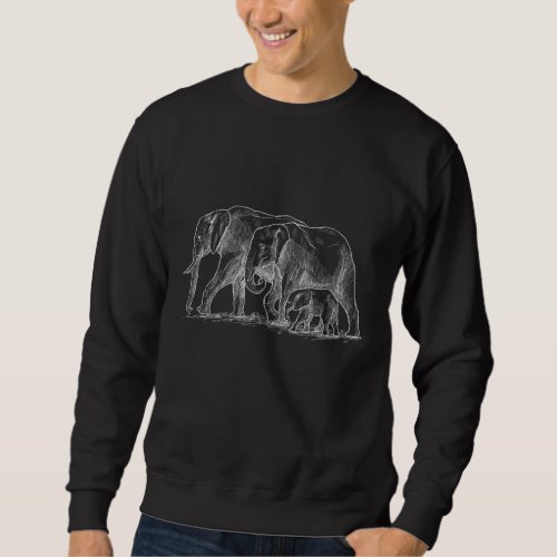 Elephant Family Sketch Cute Safari Animals Sweatshirt