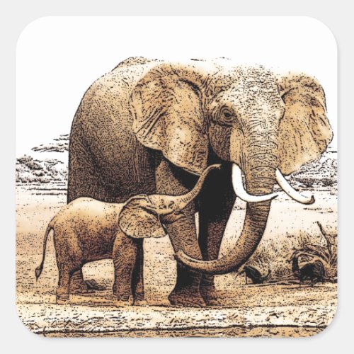 Elephant Family Square Sticker