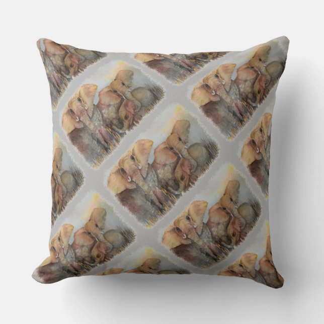 ELEPHANT FAMILY THROW PILLOW (Front)