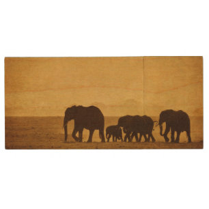 Elephant Family Wood Flash Drive