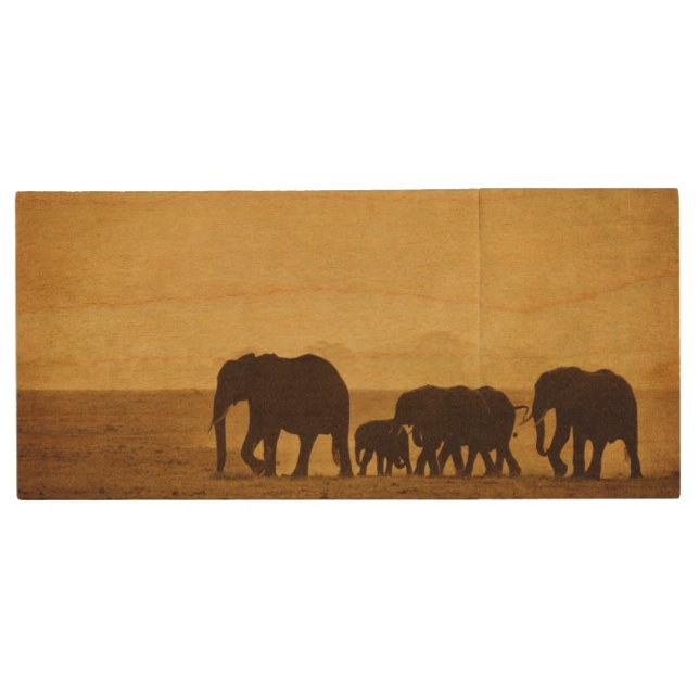 Elephant Family Wood Flash Drive (Front)