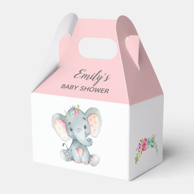Elephant Favor Box (Girl Baby Shower / Birthday) (Front Side)
