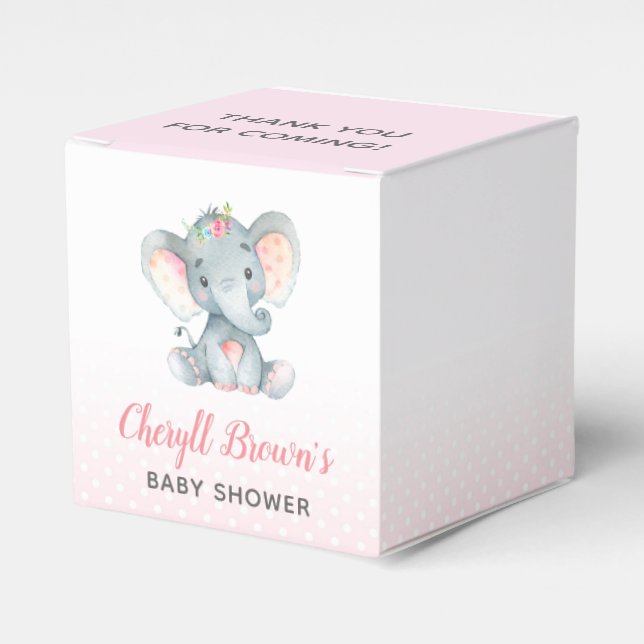 Elephant Favor Box - Girl Baby Shower Pink (Front Side)