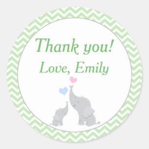 Elephant Favor Label Mint Green Unisex Baby Shower