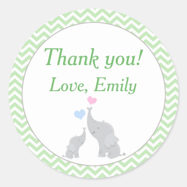 Elephant Favor Label Mint Green Unisex Baby Shower (Front)