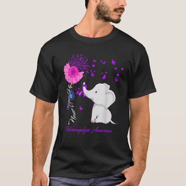 Elephant Fibromyalgia Awareness Fibromyalgia Ribbo T-Shirt (Front)