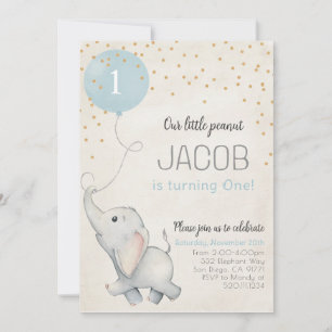 Elephant First Birthday Baby Shower Invitation