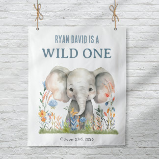 Elephant First Birthday Banner | Safari Tapestry
