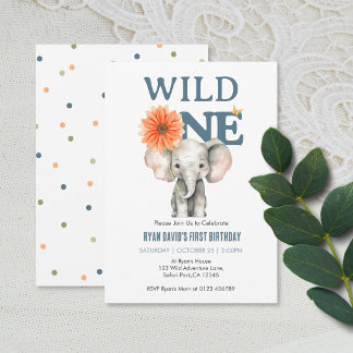 Elephant First Birthday Invitation | Safari