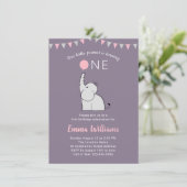 Elephant First Birthday Party Invitation for Girl (Standing Front)