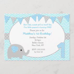 Elephant First Birthday Party Invitations