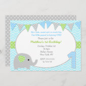 Elephant First Birthday Party Invitations (Front/Back)