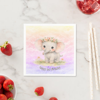Elephant First Birthday Rainbow Pink Pastel Boy Napkins