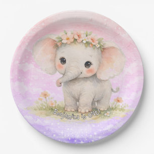 Elephant First Birthday Rainbow Pink Pastel Girl Paper Plates