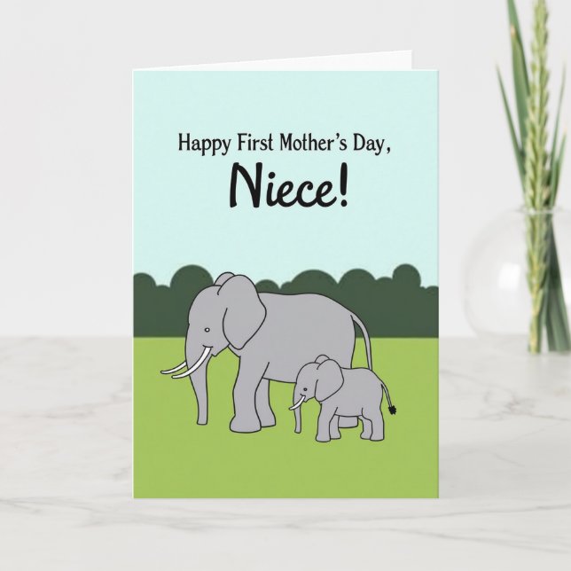 Elephant First Mothers Day Niece Card (Front)