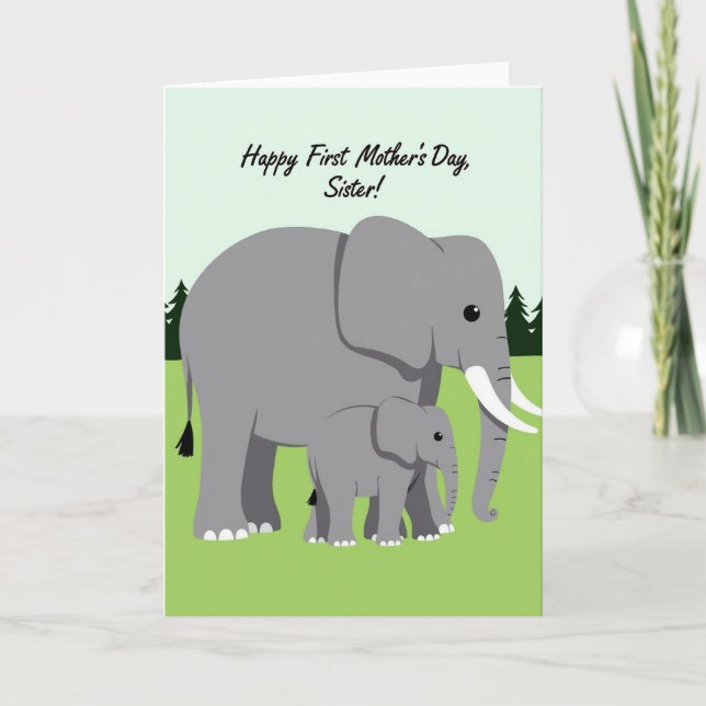 Elephant First Mothers Day Sister Card (Front)