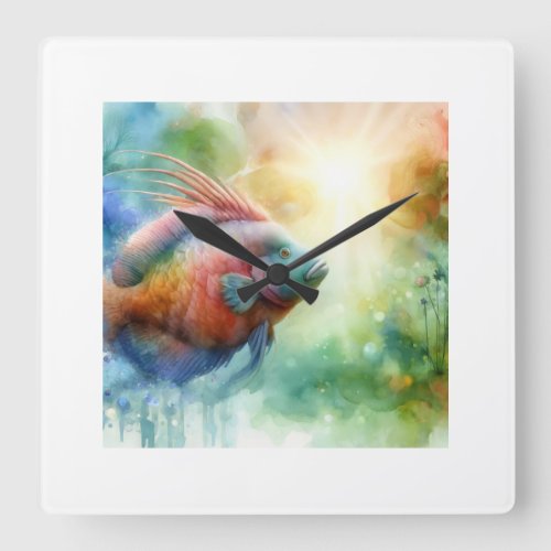 Elephant Fish Serenity AREF664 _ Watercolor Square Wall Clock