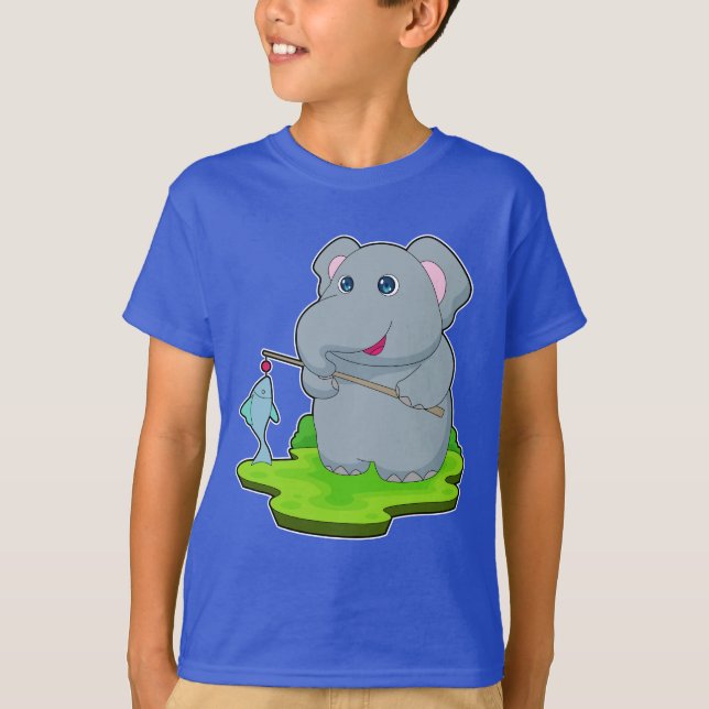 Elephant Fisher Fishing rod Fishing T-Shirt (Front)